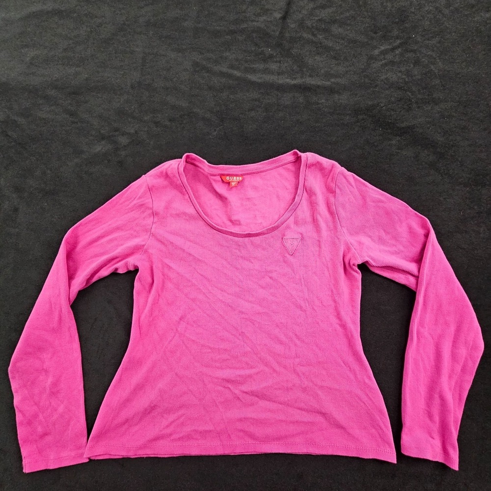 Guess Pink Long Sleeve Cotton Blend Ribbed T-Shirt Women's XL